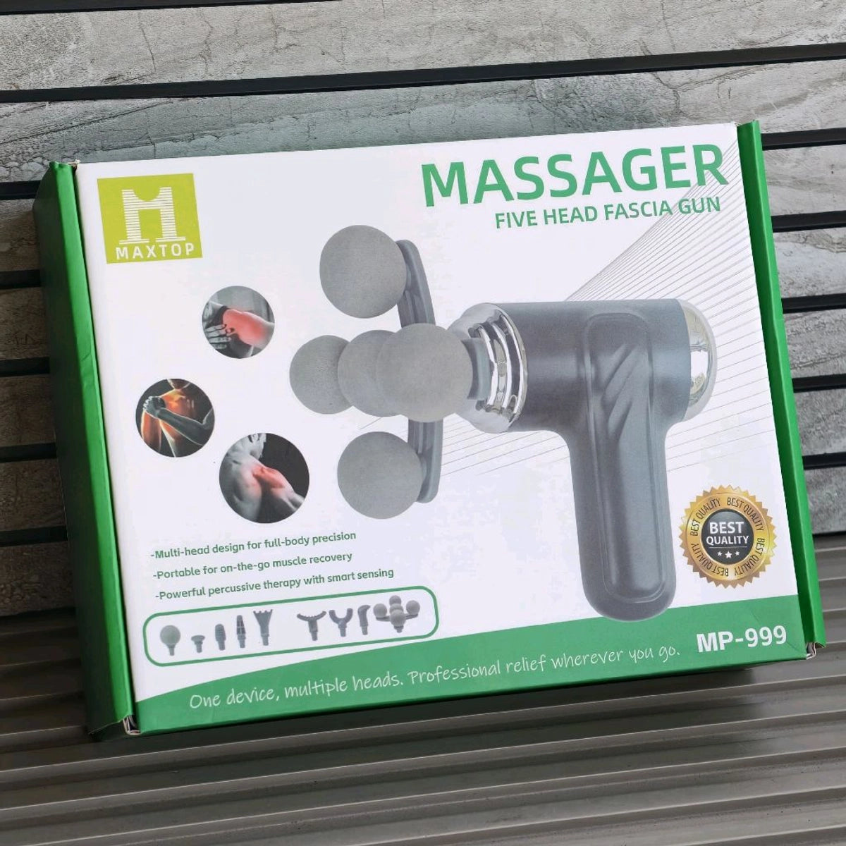 MAXTOP Five Head Fascia Gun Deep Tissue Muscle Massager with Multiple Massage Heads